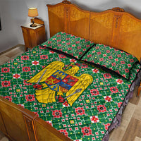 Romania Christmas Quilt Bed Set with Green and Red Pattern Golden Eagle and Santa Motif - Wonder Print Shop