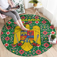 Romania Christmas Round Carpet with Green and Red Pattern Golden Eagle and Santa Motif - Wonder Print Shop