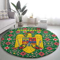 Romania Christmas Round Carpet with Green and Red Pattern Golden Eagle and Santa Motif - Wonder Print Shop