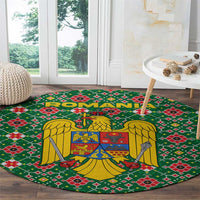 Romania Christmas Round Carpet with Green and Red Pattern Golden Eagle and Santa Motif - Wonder Print Shop