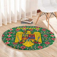 Romania Christmas Round Carpet with Green and Red Pattern Golden Eagle and Santa Motif - Wonder Print Shop