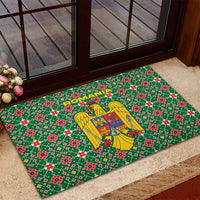 Romania Christmas Rubber Doormat with Green and Red Pattern Golden Eagle and Santa Motif - Wonder Print Shop