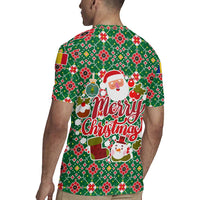 Romania Christmas Rugby Jersey with Green and Red Pattern Golden Eagle and Santa Motif - Wonder Print Shop
