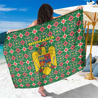 Romania Christmas Sarong with Green and Red Pattern Golden Eagle and Santa Motif - Wonder Print Shop