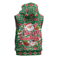Romania Christmas Sleeveless Zip Hoodie with Green and Red Pattern Golden Eagle and Santa Motif - Wonder Print Shop