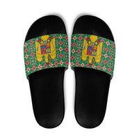 Romania Christmas Slide Sandals with Green and Red Pattern Golden Eagle and Santa Motif - Wonder Print Shop