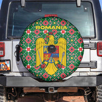 Romania Christmas Spare Tire Cover with Green and Red Pattern Golden Eagle and Santa Motif - Wonder Print Shop
