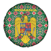 Romania Christmas Spare Tire Cover with Green and Red Pattern Golden Eagle and Santa Motif - Wonder Print Shop