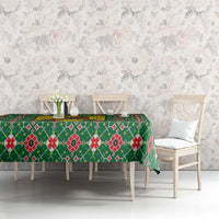 Romania Christmas Tablecloth with Green and Red Pattern Golden Eagle and Santa Motif - Wonder Print Shop