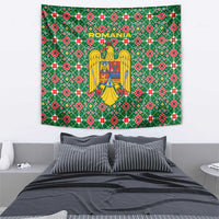 Romania Christmas Tapestry with Green and Red Pattern Golden Eagle and Santa Motif - Wonder Print Shop