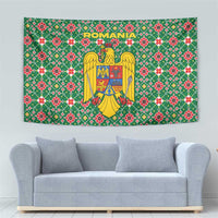 Romania Christmas Tapestry with Green and Red Pattern Golden Eagle and Santa Motif - Wonder Print Shop