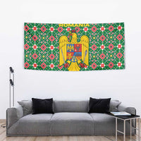 Romania Christmas Tapestry with Green and Red Pattern Golden Eagle and Santa Motif - Wonder Print Shop