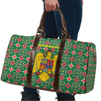 Romania Christmas Travel Bag with Green and Red Pattern Golden Eagle and Santa Motif - Wonder Print Shop