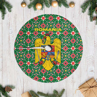 Romania Christmas Tree Skirt with Green and Red Pattern Golden Eagle and Santa Motif - Wonder Print Shop