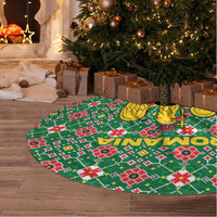 Romania Christmas Tree Skirt with Green and Red Pattern Golden Eagle and Santa Motif - Wonder Print Shop
