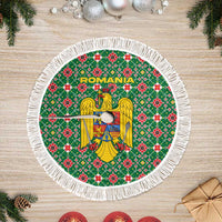 Romania Christmas Tree Skirt with Green and Red Pattern Golden Eagle and Santa Motif - Wonder Print Shop