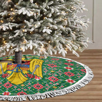 Romania Christmas Tree Skirt with Green and Red Pattern Golden Eagle and Santa Motif - Wonder Print Shop