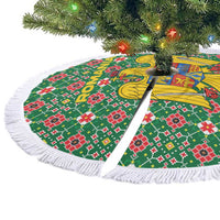 Romania Christmas Tree Skirt with Green and Red Pattern Golden Eagle and Santa Motif - Wonder Print Shop
