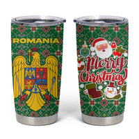 Romania Christmas Tumbler Cup with Green and Red Pattern Golden Eagle and Santa Motif - Wonder Print Shop