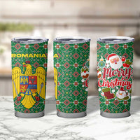 Romania Christmas Tumbler Cup with Green and Red Pattern Golden Eagle and Santa Motif - Wonder Print Shop