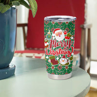 Romania Christmas Tumbler Cup with Green and Red Pattern Golden Eagle and Santa Motif - Wonder Print Shop