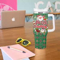 Romania Christmas Tumbler With Handle with Green and Red Pattern Golden Eagle and Santa Motif - Wonder Print Shop