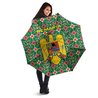 Romania Christmas Umbrella with Green and Red Pattern Golden Eagle and Santa Motif - Wonder Print Shop
