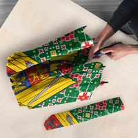 Romania Christmas Umbrella with Green and Red Pattern Golden Eagle and Santa Motif - Wonder Print Shop