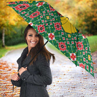 Romania Christmas Umbrella with Green and Red Pattern Golden Eagle and Santa Motif - Wonder Print Shop