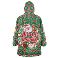 Romania Christmas Wearable Blanket Hoodie with Green and Red Pattern Golden Eagle and Santa Motif - Wonder Print Shop