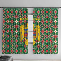 Romania Christmas Window Curtain with Green and Red Pattern Golden Eagle and Santa Motif - Wonder Print Shop