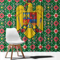 Romania Christmas Window Curtain with Green and Red Pattern Golden Eagle and Santa Motif - Wonder Print Shop