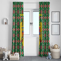 Romania Christmas Window Curtain with Green and Red Pattern Golden Eagle and Santa Motif - Wonder Print Shop