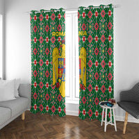 Romania Christmas Window Curtain with Green and Red Pattern Golden Eagle and Santa Motif - Wonder Print Shop