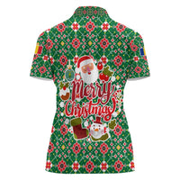 Romania Christmas Women Polo Shirt with Green and Red Pattern Golden Eagle and Santa Motif - Wonder Print Shop