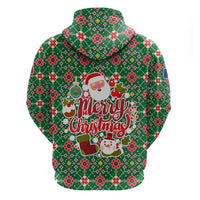 Romania Christmas Zip Hoodie with Green and Red Pattern Golden Eagle and Santa Motif - Wonder Print Shop