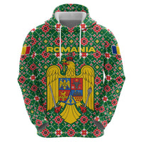 Romania Christmas Zip Hoodie with Green and Red Pattern Golden Eagle and Santa Motif - Wonder Print Shop
