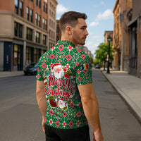 Romania Christmas Zipper Polo Shirt with Green and Red Pattern Golden Eagle and Santa Motif - Wonder Print Shop