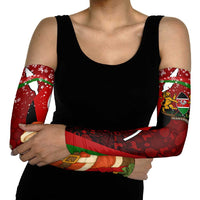 Kenya Christmas Arm Sleeves with Santa Claus Spear and Red Green Harambee Crest - Wonder Print Shop
