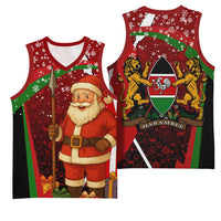 Kenya Christmas Basketball Jersey with Santa Claus Spear and Red Green Harambee Crest - Wonder Print Shop