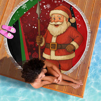 Kenya Christmas Beach Blanket with Santa Claus Spear and Red Green Harambee Crest - Wonder Print Shop
