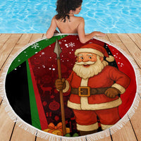 Kenya Christmas Beach Blanket with Santa Claus Spear and Red Green Harambee Crest - Wonder Print Shop