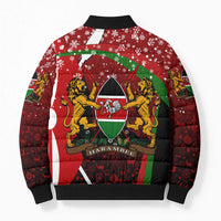 Kenya Christmas Bomber Puffer Jacket with Santa Claus Spear and Red Green Harambee Crest - Wonder Print Shop