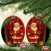 Kenya Christmas Ceramic Ornament with Santa Claus Spear and Red Green Harambee Crest - Wonder Print Shop