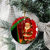 Kenya Christmas Ceramic Ornament with Santa Claus Spear and Red Green Harambee Crest - Wonder Print Shop