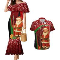 Kenya Christmas Couples Matching Mermaid Dress and Hawaiian Shirt with Santa Claus Spear and Red Green Harambee Crest - Wonder Print Shop
