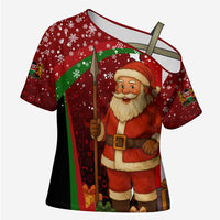Kenya Christmas Cross Shoulder Shirt with Santa Claus Spear and Red Green Harambee Crest - Wonder Print Shop