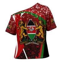 Kenya Christmas Cross Shoulder Shirt with Santa Claus Spear and Red Green Harambee Crest - Wonder Print Shop