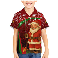 Kenya Christmas Family Matching Mermaid Dress and Hawaiian Shirt with Santa Claus Spear and Red Green Harambee Crest - Wonder Print Shop