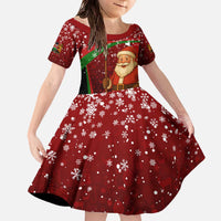 Kenya Christmas Family Matching Off The Shoulder Long Sleeve Dress and Hawaiian Shirt with Santa Claus Spear and Red Green Harambee Crest - Wonder Print Shop